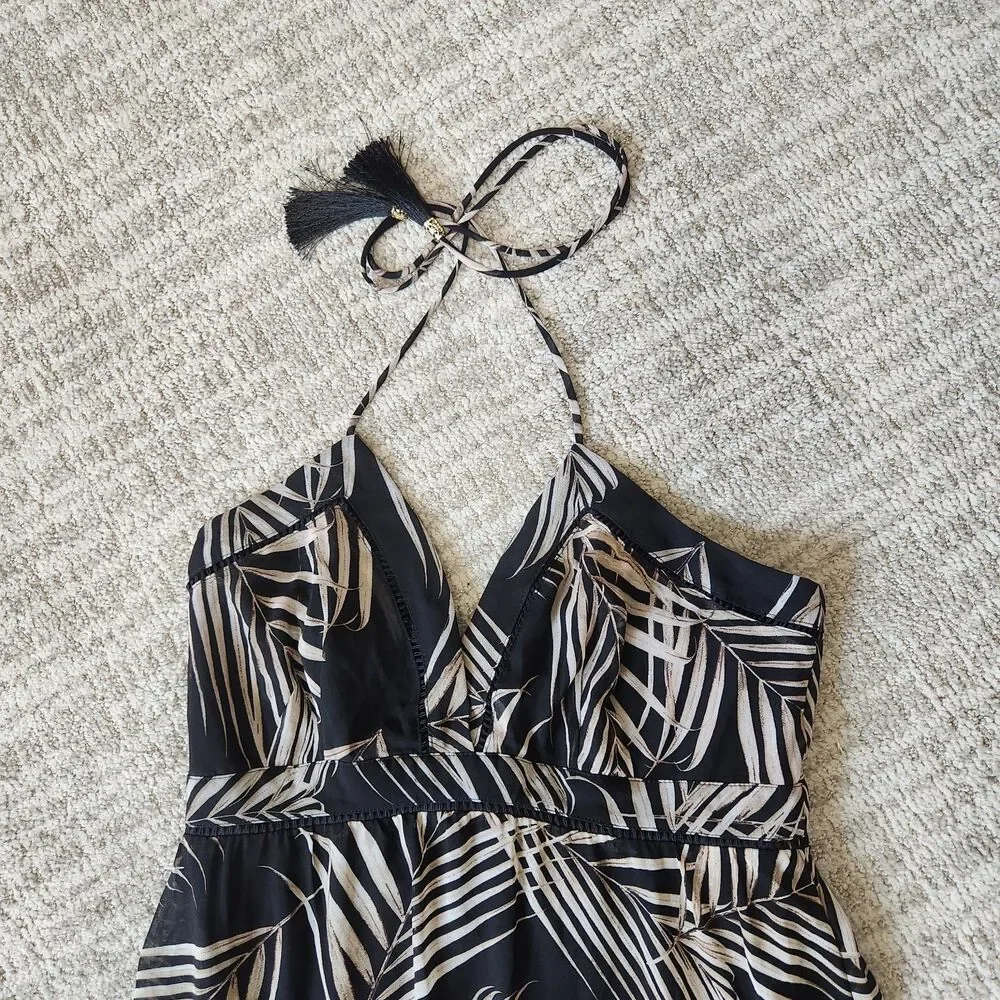 White House Black Market halter chiffon flowy palm leaf maxi dress size 10 - Picture 6 of 11